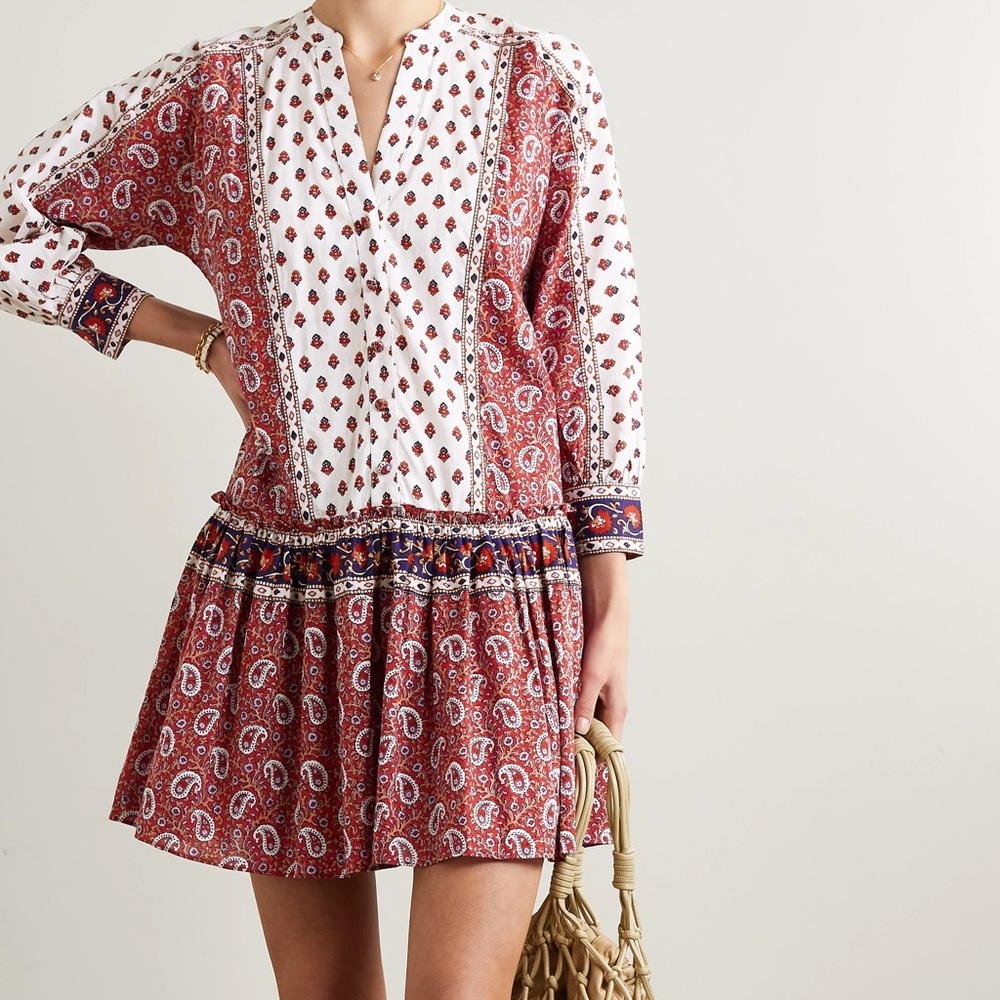 Veronica Beard Jesila Patchwork Paisley Cotton Mini Dress